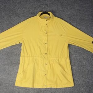 Nordstrom Rain Jacket‎ Womens L Yellow Snap Front Hoodless Windbreaker Coat